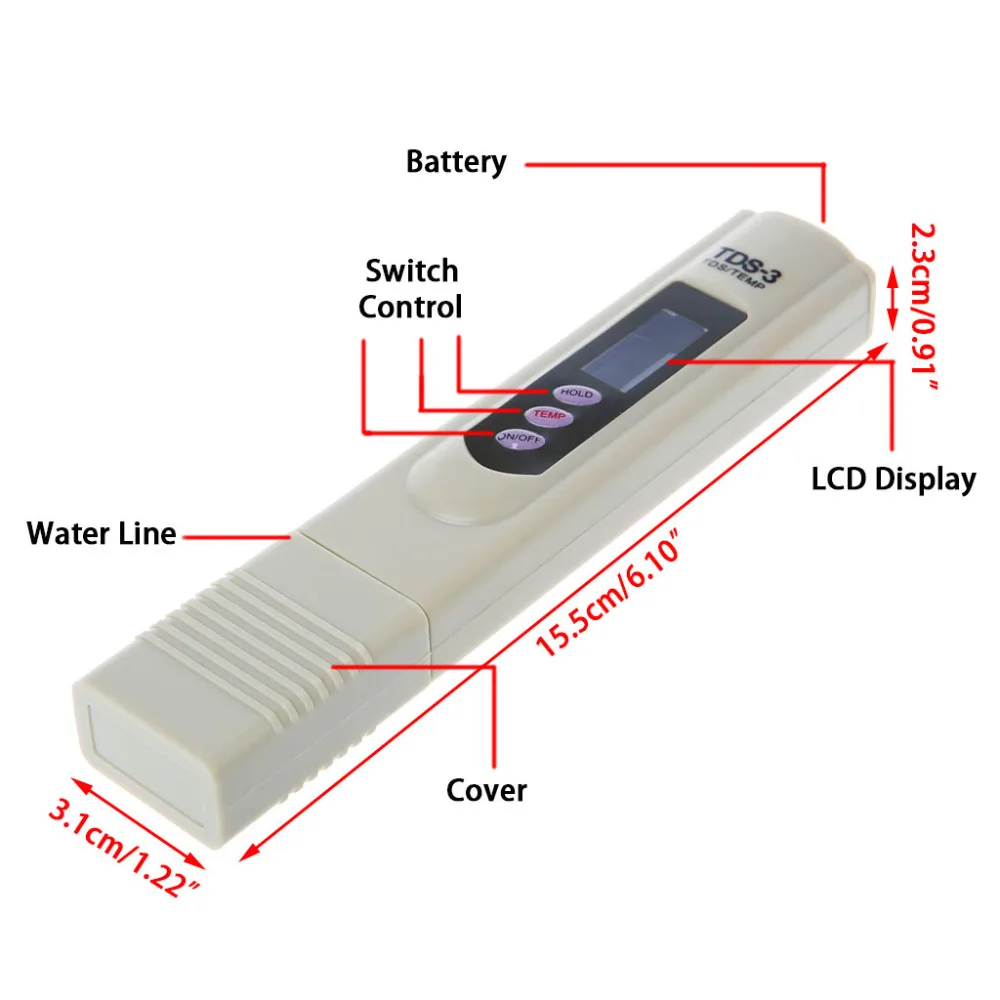 

Portable Pen TDS-3 Meter 0-9990 ppm LCD Digital Water Meter Filter Measuring Water Quality Purity Tester TDS Meter