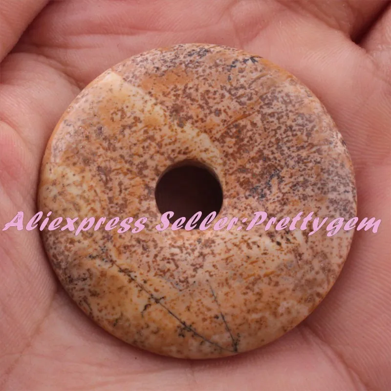 Picture Jasper 40 мм натуральный Гладкий пончик Круглый драгоценный камень Бусины разделитель Pandant 1 шт, для DIY ожерелье ювелирных изделий - Цвет: Picture Jasper