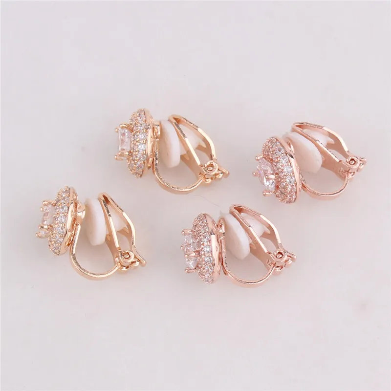 2018 New AAA Cubic Zircon Double Layer Round Shape Clip on Earrings Non Piercing for Girls Cute Small Luxury No Hole | Украшения и
