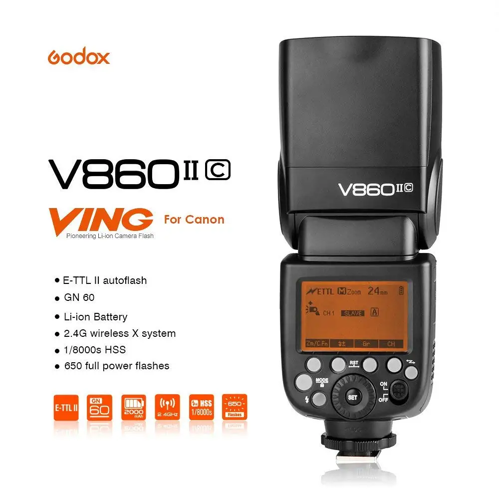 Литий ионный аккумулятор Godox V860IIC 2 шт. 4G GN60 HSS 1/8000s Вспышка Speedlite для камеры 1. Время