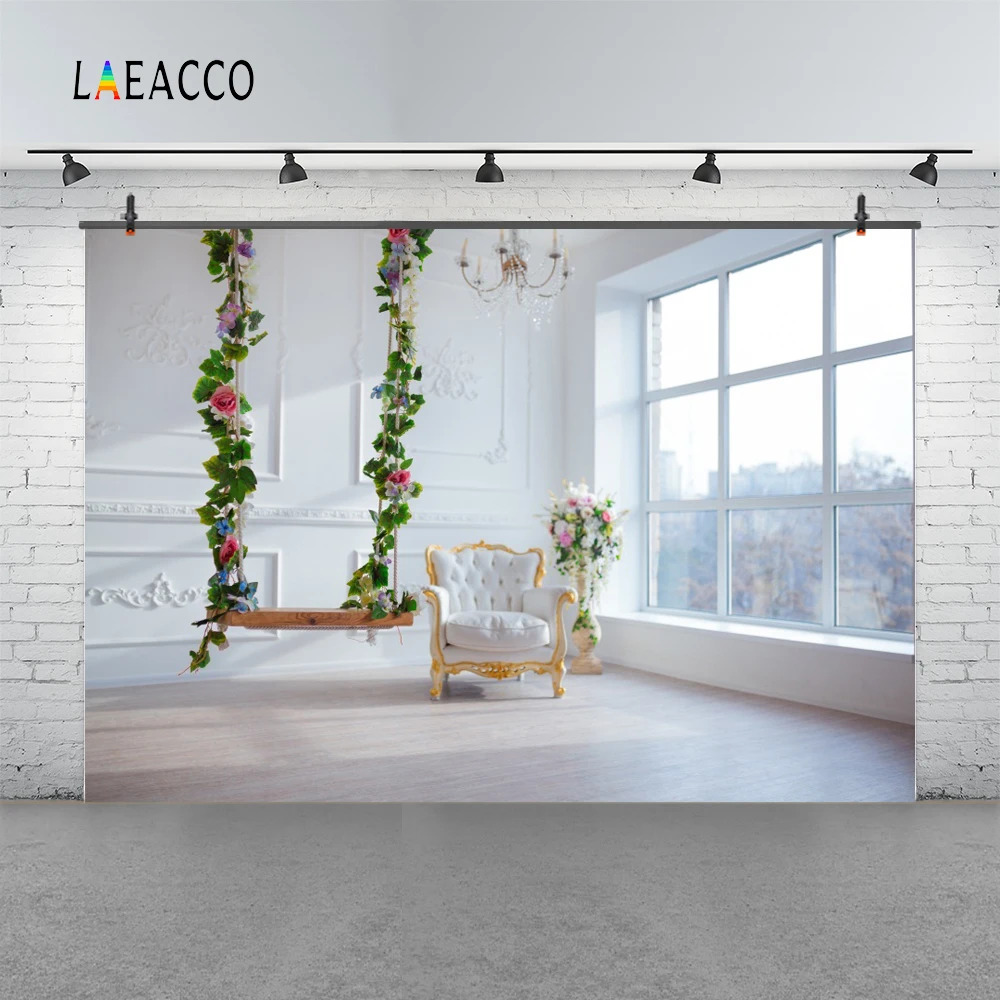 Laeacco Фото фоны серый шик стены качели детское кресло французский Окно комнаты фоны для фото внутри помещения фотосессия Фотостудия