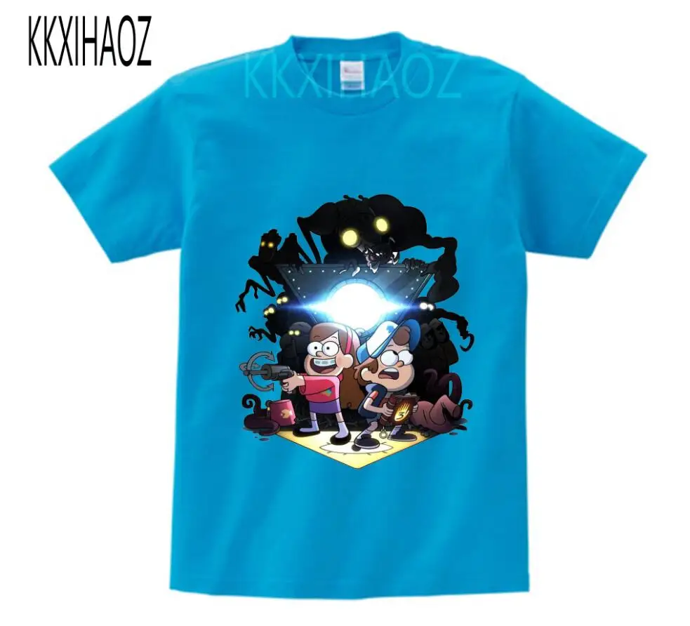 blue childreT-shirt Футболки для мальчиков и девочек с изображением Гравити Фолз Мэйбл Диппер детские забавные мультяшные футболки с коротким рукавом, детские топы, футболки, одежда для малышей NN - Цвет: blue childreT-shirt