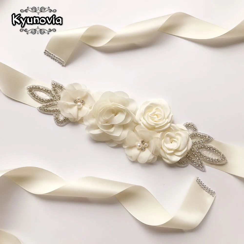 

Kyunovia Wedding Accessories Bridal Wedding Belts Satin Flower Sash Woman Girl Sash Belt Wedding Sashes belt D16