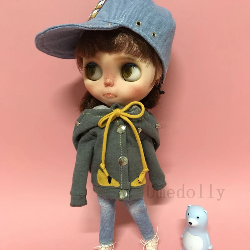 Крутое пальто с заклепками для одежды Blyth Licca Azone Ob24 Pullip Holala средней длины 1