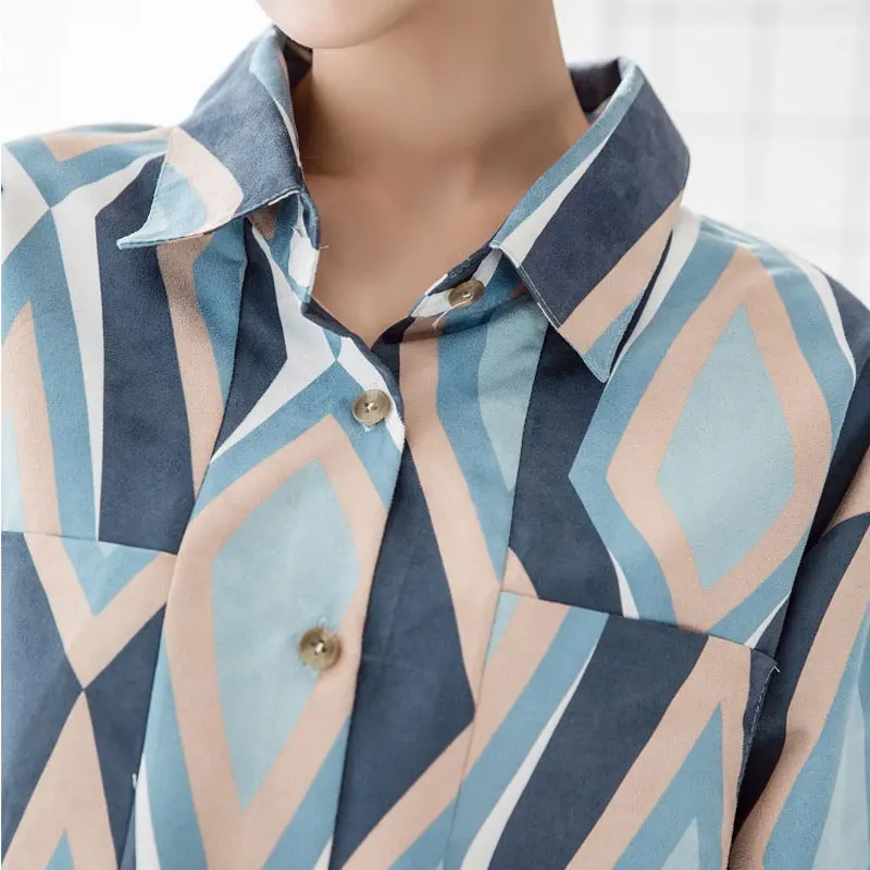 HEE GRAND/женские рубашки с длинными рукавами геометрическим рисунком сезон весна 2018