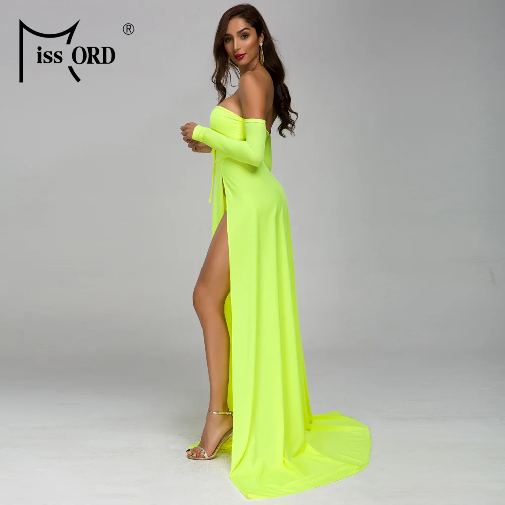 Missord 2019 Для женщин сексуальная с shouldertwo высокое Разделение платья женский Макси
