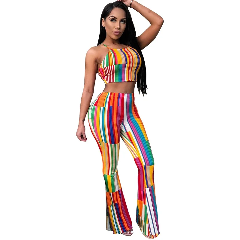 Женский комплект из 2 предметов: топ бандо без рукавов в радужную полоску и