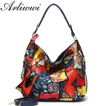 Arliwwi High Quality Totem Image Nylon Bags Women New Fashion Big Ladies Featured Elegant Crossbody Handbag PY06