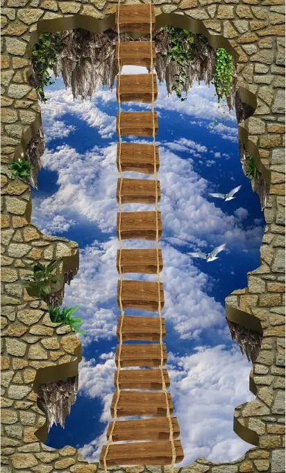 Бесплатная доставка 3D Наклейка на стену заказ деревянный мост небе напольное