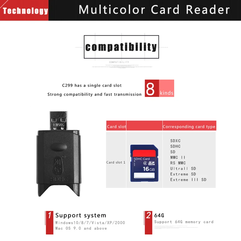 Кардридер Kawau C299 USB 2 0 для SD-карт MMC | Компьютеры и офис