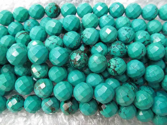 

2strands 4-12mm Turquoise stone Round Ball disco faceted blue green wholesale loose beads