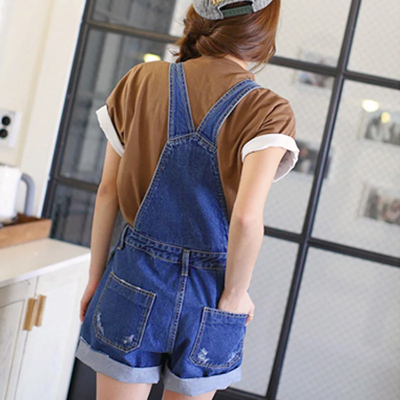 Женский джинсовый комбинезон в стиле дистресс повседневный короткий с передним