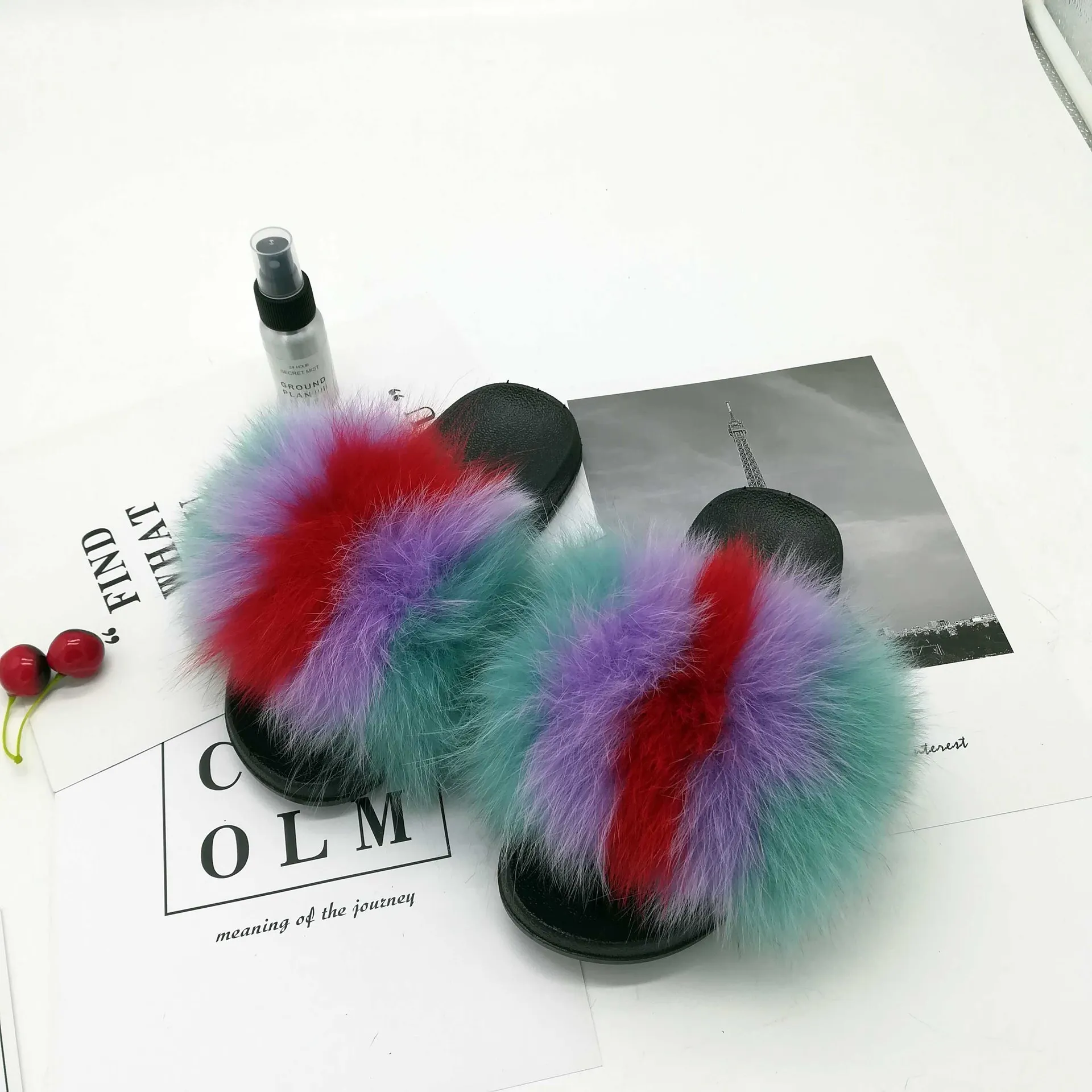 Шлепанцы женские меховые теплые сандалии плоская подошва плюшевые сланцы для