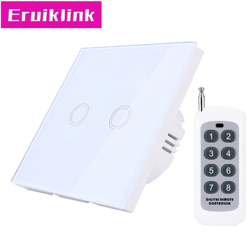 2gang Switch with RC ЕС/Великобритания Стандартный настенный сенсорный выключатель, 1/2/3 местный 1 позиционный белый Стекло Панель Беспроводной дистанционного Управление светильник переключатель для RF433 умный дом - Цвет: 2gang Switch with RC