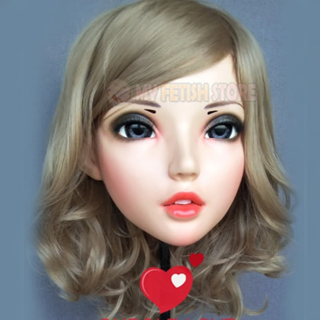 

(Fu-03) Женская милая девочка резиновая полуголовая маска кигуруми с BJD глазами Косплей японское аниме ролевая маска Лолиты кросс-платье кукла