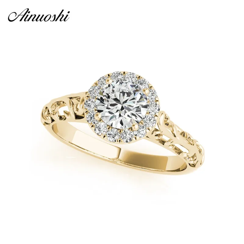 AINUOSHI серебро 925 пробы желтое золото цвет круглый вырез 0.5ct Halo свадебные кольца для