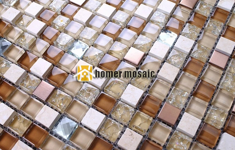 Светло-коричневые стеклянные смешанные каменные мозаичные плитки для ванной