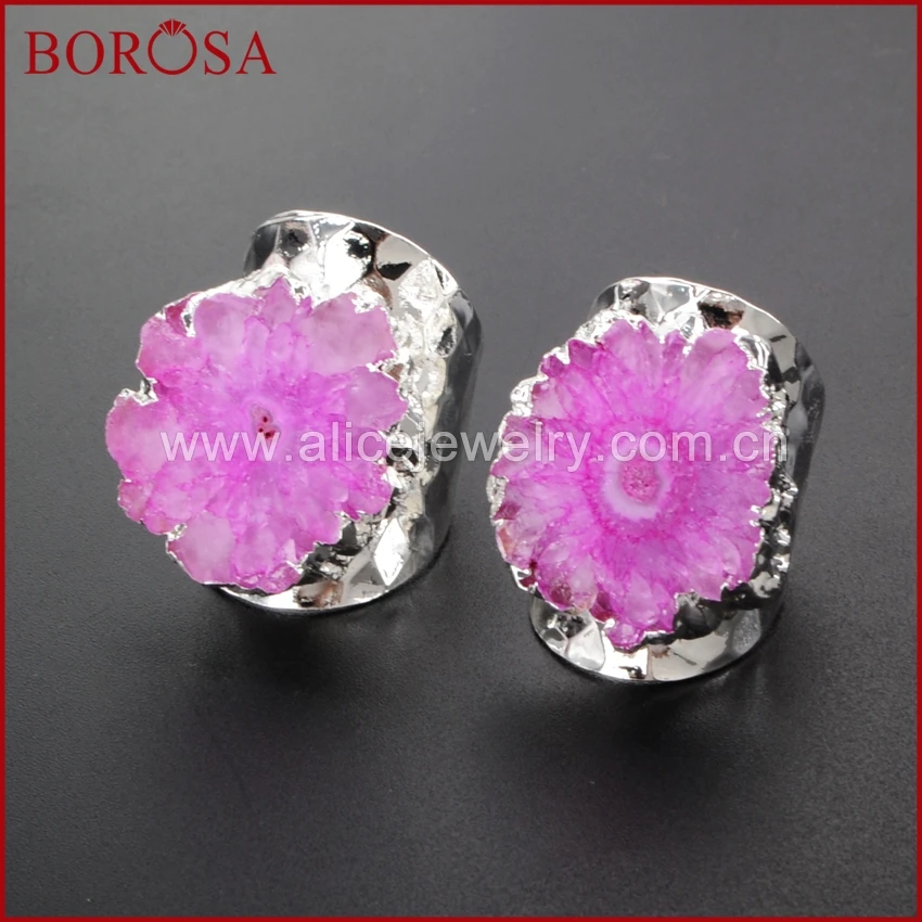 BOROSA 5 шт. радужные серебряные кольца с солнечным цветком и кварцевым камнем