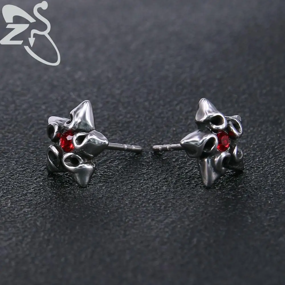 ZS мужские серьги гвоздики с красным кубическим цирконием панк звезда из