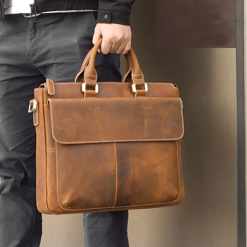 Men's crazy horse Leather briefcase 15