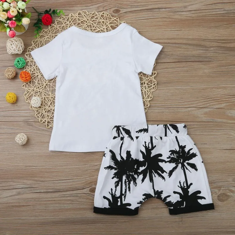 Hot Sale Boys Clothing Children Summer Clothes Cartoon Kids Boy Set Letter Print T-shit+Tree Shorts |