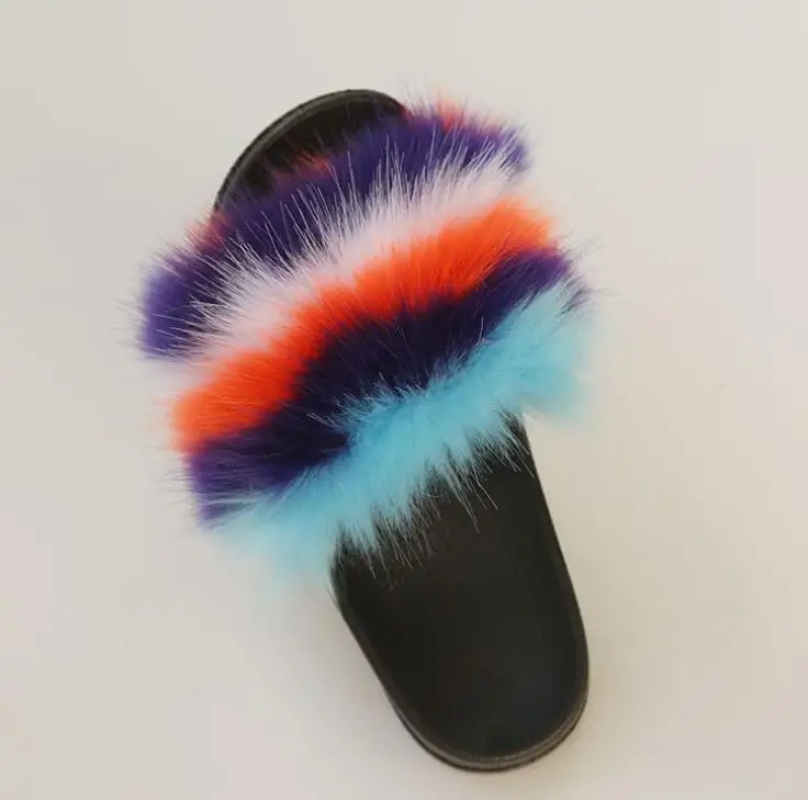 Multicolor18 Прямая с фабрики новые женские домашние тапочки; нескользящая резина с лисьим мехом сандалии, шлепанцы гладкая слово модные шлёпанцы для женщин - Цвет: Multicolor18