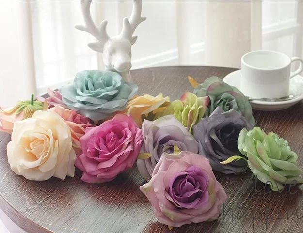 

Artificial flower Rose Heads 10 cm curling oil painting Wedding Party Diy Jewlery Brooch Headwear Korean style Big Horn Rose