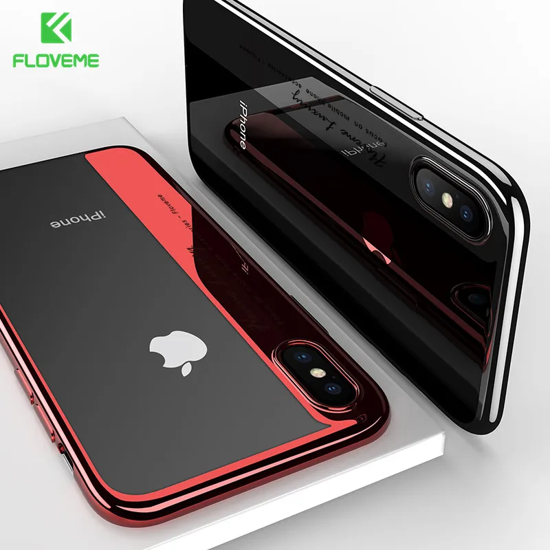Мягкий прозрачный чехол FLOVEME для iPhone X 7 8 6 6s Plus с золотым покрытием полная задняя