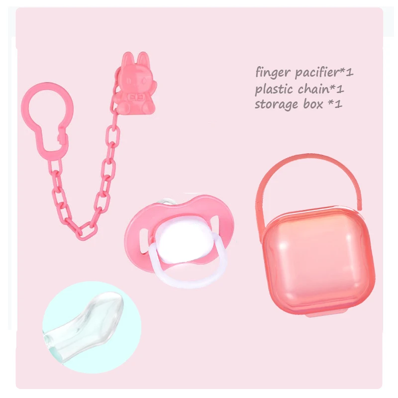 Set3 finger--Pink Новорожденная детская пустышка зубное кольцо для ребенка цепь Ортодонтическая Соска сон пустышка палец нипплер мягкая BPA коробка для хранения - Цвет: Set3 finger--Pink