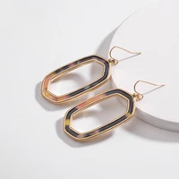 gold fashion brand designer inspired cut out oval hollow resin acetate board dangle drop earrings for women