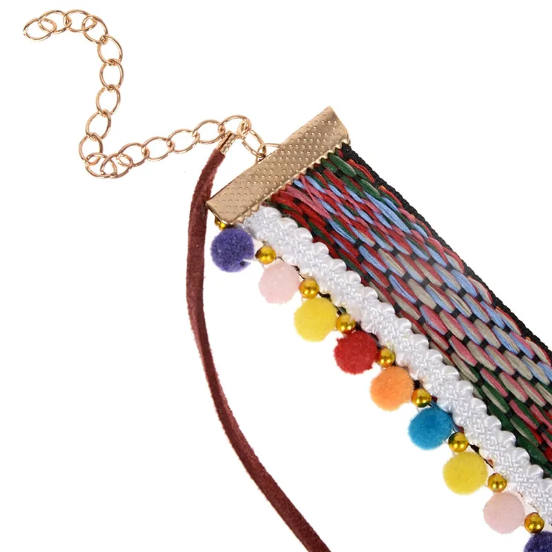 2017 Bohemia Handmade Braided Rope Choker Necklace For Women Charm Pom Ball Leaf pendant Statement | Украшения и аксессуары