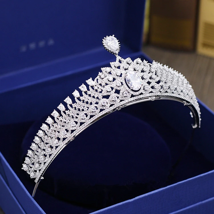 

Paved Zircon Crown Full Cubic Zirconia Tiara CZ Tiaras Vintage Bridal Diadem Wedding Hair Accessories Coroa Noiva WIGO1177