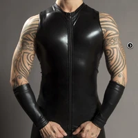 sexy mens black zipper faux leather sleeveless pu undershirt tank top vest waistcoat underwear gay male undershirt