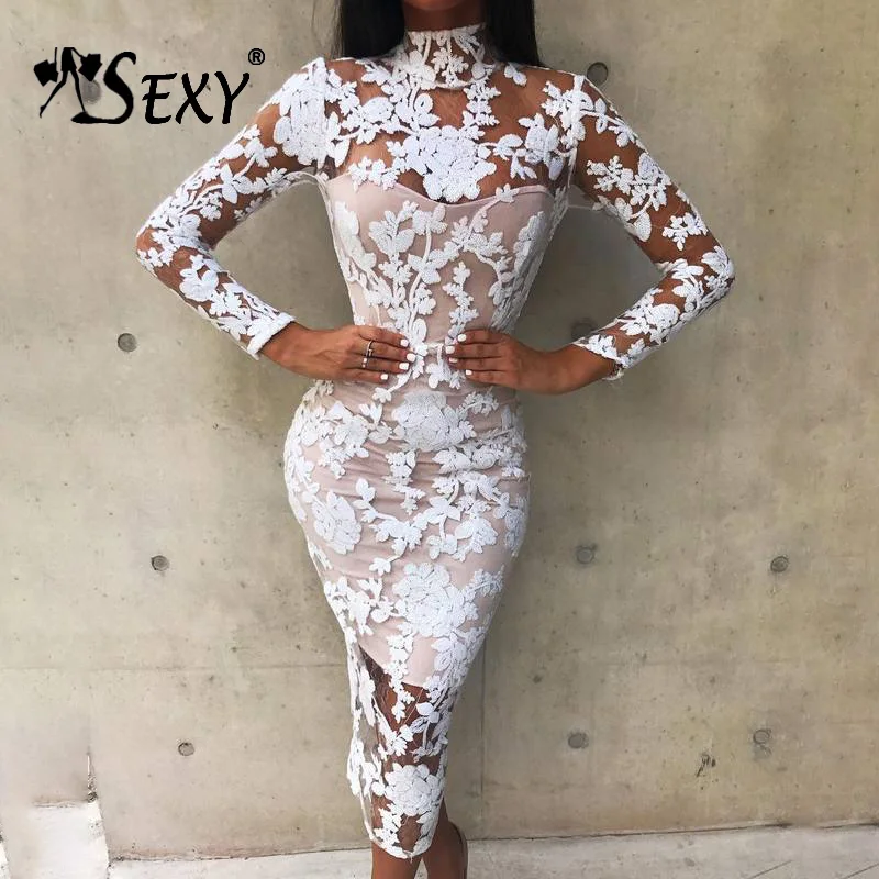 Gosexy женское белое кружевное платье с длинным рукавом для подиума вечерние платья
