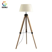 GZMJ Art Deco Wood Floor Lamp Flaxen/Black/White Fabric Lampshade Modern Tripot Standing Lamp Bedroom Study Foyer Floor Lamps