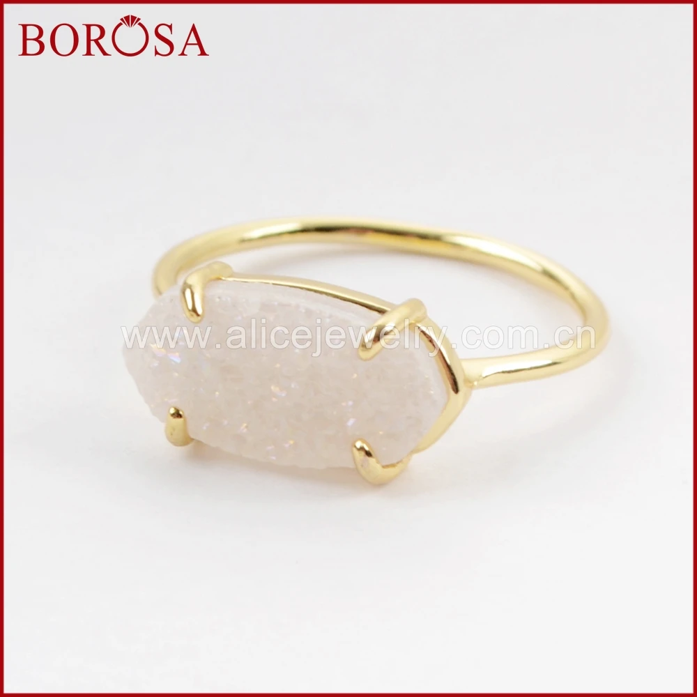 BOROSA 5 шт золотистого цвета Коготь шестиугольник Радужный Титан Druzy кольцо Новое