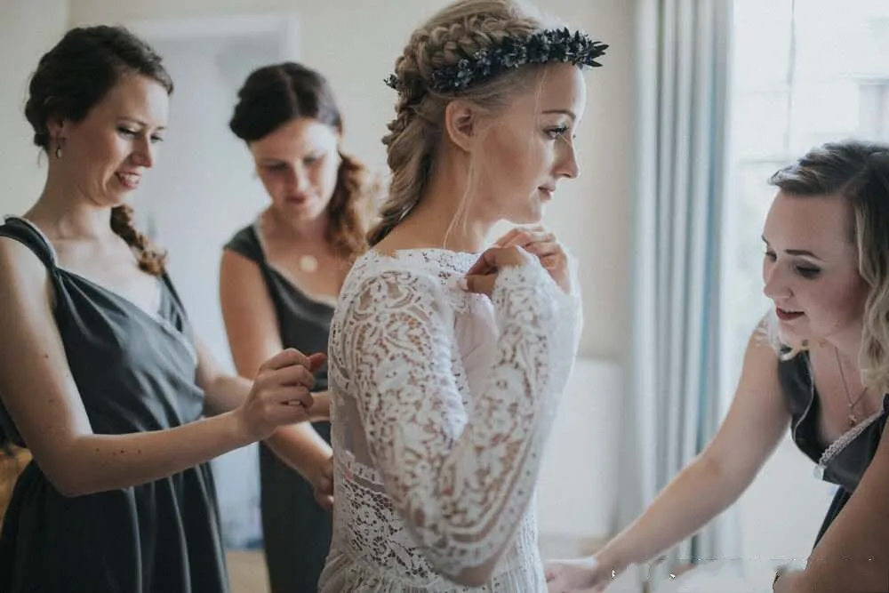 Vestido De Noiva кружевное свадебное платье с длинным рукавом в стиле бохо винтажные пляжные тюлевые свадебные платья в пол мусульманское свадебное платье es
