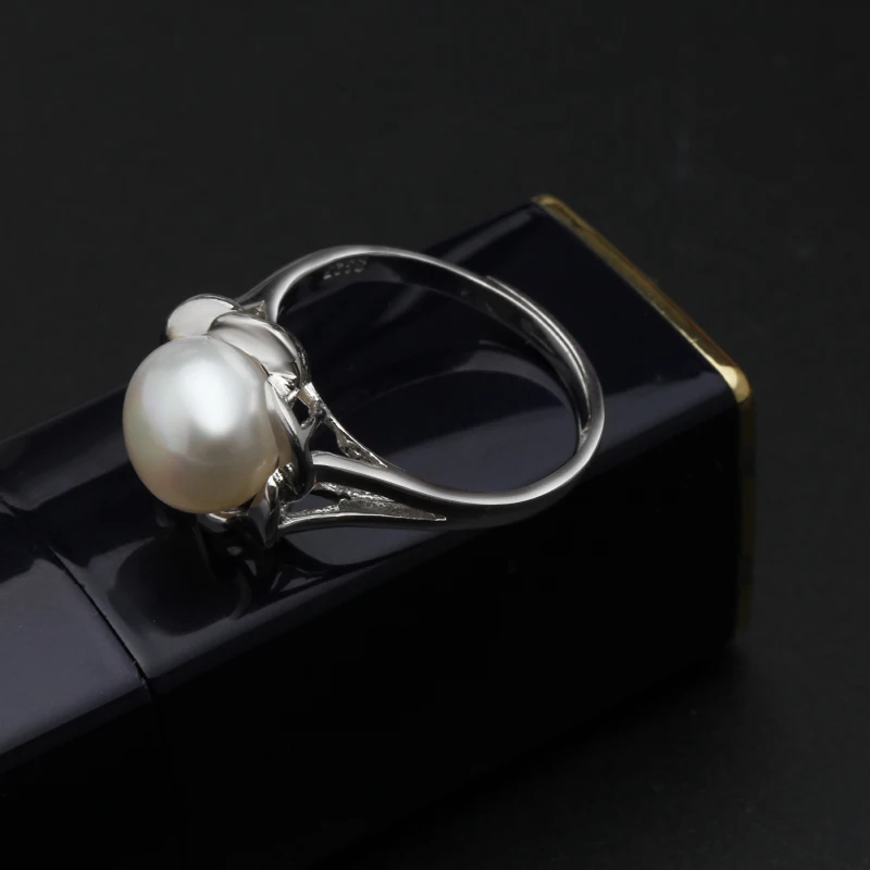 white pearl ring Красивые цветочные кольца из натурального жемчуга, пресноводные серые жемчужные Регулируемые кольца, свадебные кольца для женщин - Цвет камня: white pearl ring