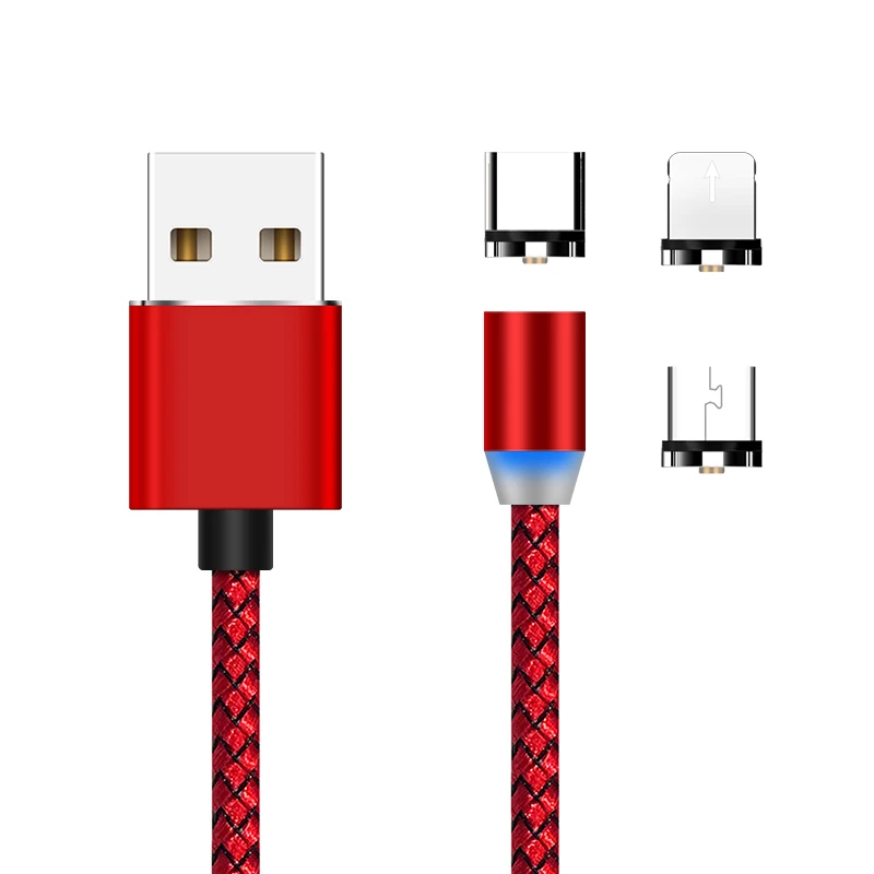 Красный SUNPHG 3 в 1 Круглый Магнитный зарядный кабель Micro usb type C зарядный кабель для iPhone Lightning Магнитный зарядный провод для телефона - Цвет: Красный