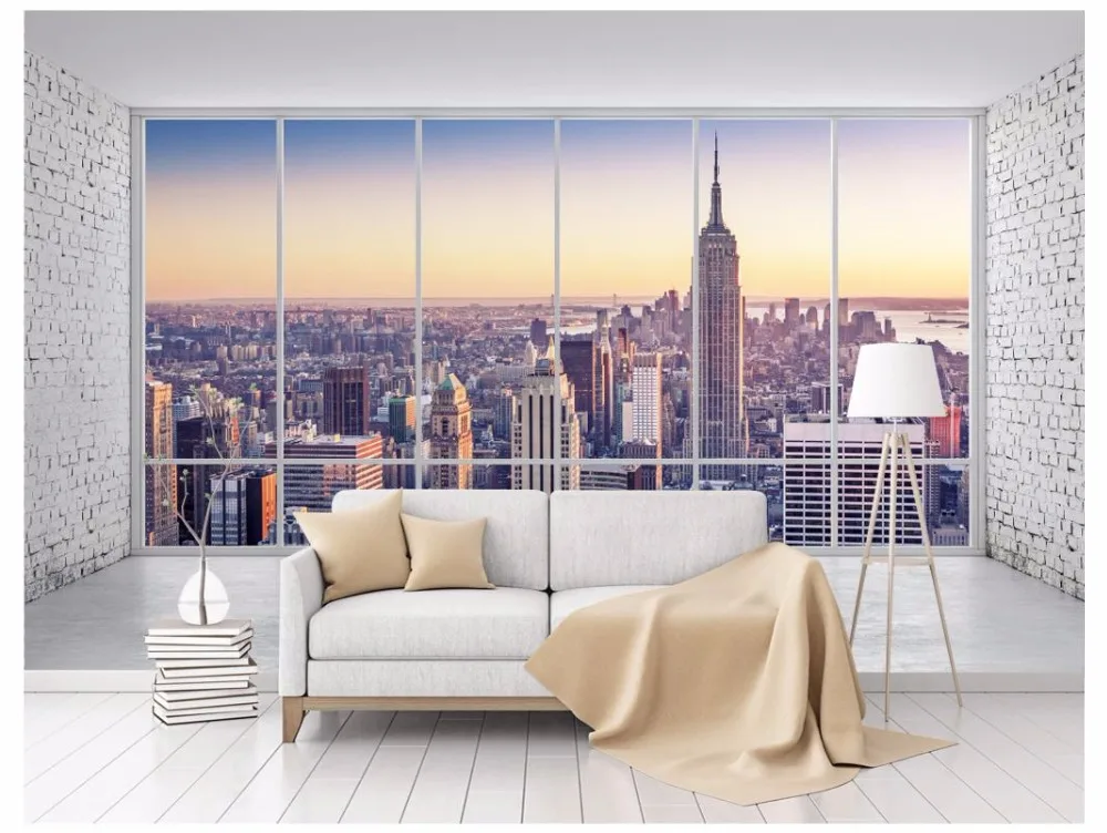 Пользовательские фотообои 3d Настенные обои для стен балкон окно городской