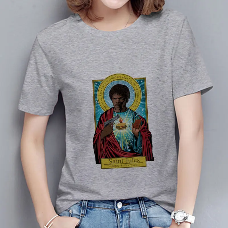 

summer pulp fiction Gray t shirt women harajuku Short sleeve t-shirt vintage tops Saint jules graphic tees women tumblr clothes