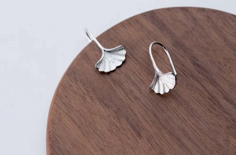 S92 цельные серьги с крючками из стерлингового серебра гинкго билоба