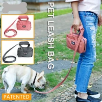 pet leash bag dog puppy walking leash with functional carrier bag set for poopbag or treat bag