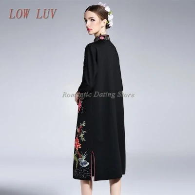 Низкая LUV Высокое качество Новые осенние и зимние женские вышитые свободные cheongsam