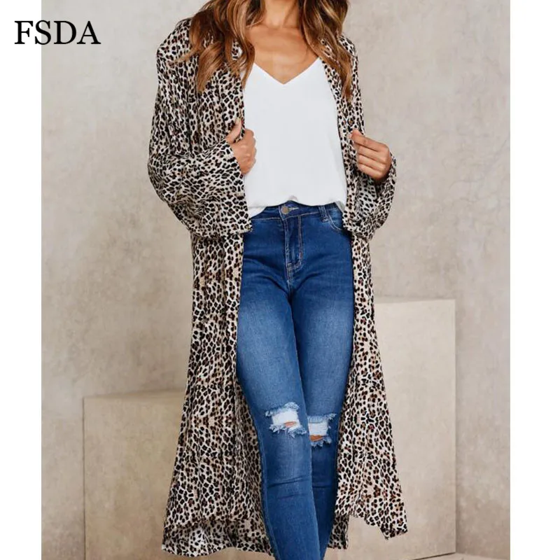 FSDA леопардовая Длинная блузка пляжная шифоновая рубашка для женщин лето осень