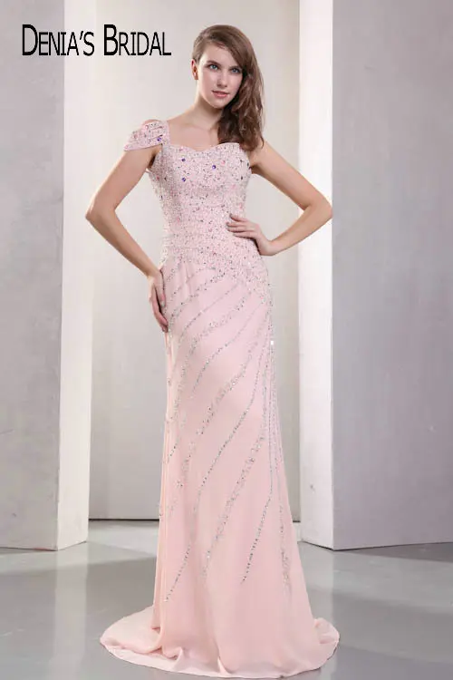 Реальные фотографии розовые вечерние платья-футляры с бисером в пол со шлейфом