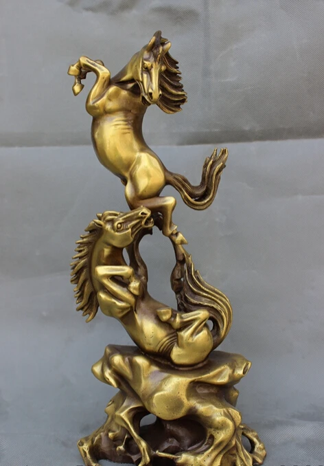 WBY Elegant S3805 15&quot Folk Chinese Bronze Carved Animals Year Zodiac 2 Up Horse Play Statue Set (A 0319 discount 35%) | Дом и сад