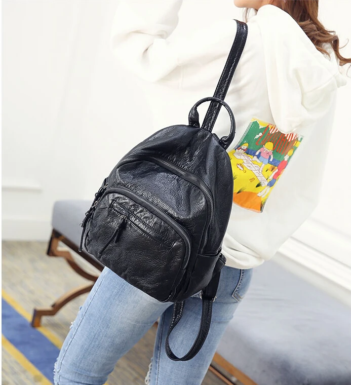 

Women Washable soft pu Leather backpack simple campus student school soft leather bag backpack bag GOMNGY5