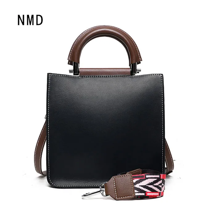black NMD Новая модная Большая квадратная сумка из яловичного спилка с металлическим полумесяцем и кожаной роскошной брендовой кожаной сумочкой для женщин - Цвет: black