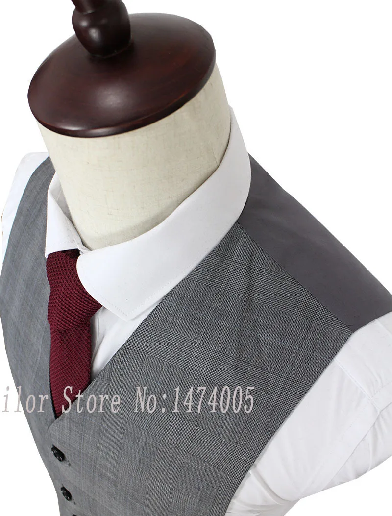 Серый камвольный шерстяной костюм сделанный на заказ Узкий покрой для свадьбы